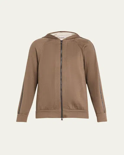 BRUNELLO CUCINELLI HOODED MONILI TRIM SPA COTTON JACKET