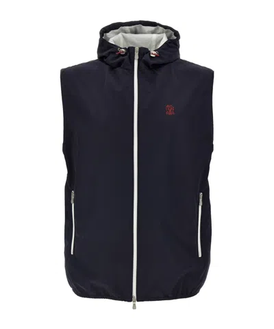 BRUNELLO CUCINELLI BRUNELLO CUCINELLI LOGO EMBROIDERED ZIP-UP SLEEVELESS VEST