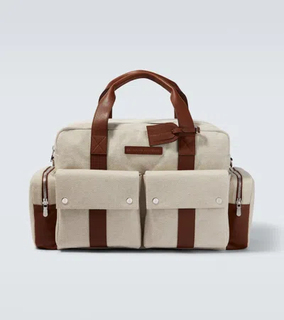 BRUNELLO CUCINELLI LEATHER-TRIMMED CANVAS DUFFEL BAG