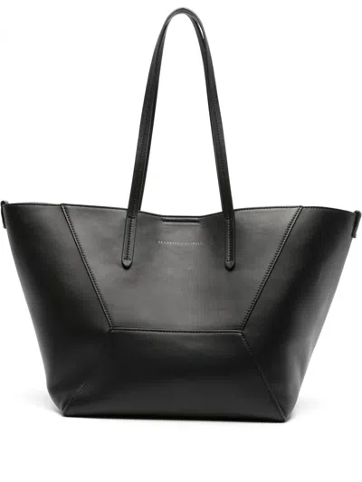 BRUNELLO CUCINELLI LOGO-DEBOSSED LEATHER TOTE BAG