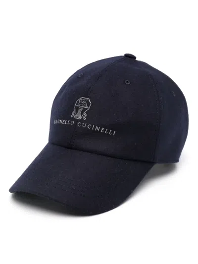 BRUNELLO CUCINELLI LOGO-EMBROIDERED FLANNEL CAP
