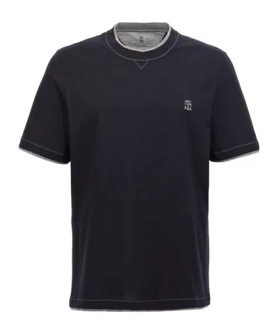 BRUNELLO CUCINELLI BRUNELLO CUCINELLI LOGO EMBROIDERED LAYERED T-SHIRT