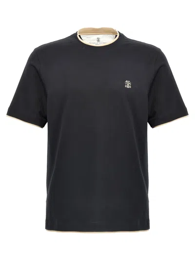 BRUNELLO CUCINELLI LOGO LAYERED T-SHIRT BLACK