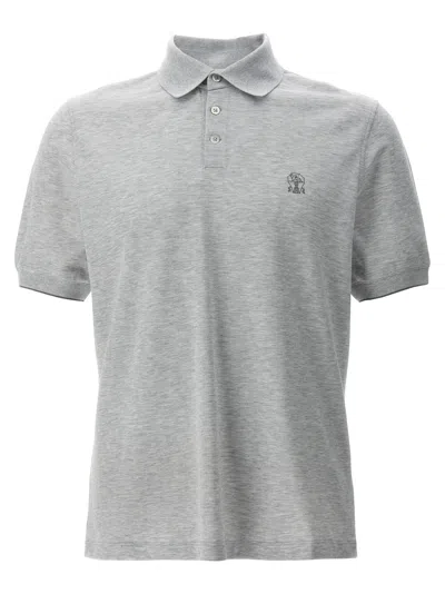 BRUNELLO CUCINELLI LOGO PIQUÉ  SHIRT POLO GRAY