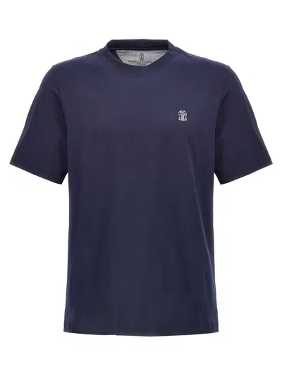 BRUNELLO CUCINELLI LOGO T-SHIRT BLUE