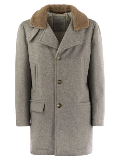 BRUNELLO CUCINELLI BRUNELLO CUCINELLI MEN CASHMERE COAT WITH SHEARLING COLLAR