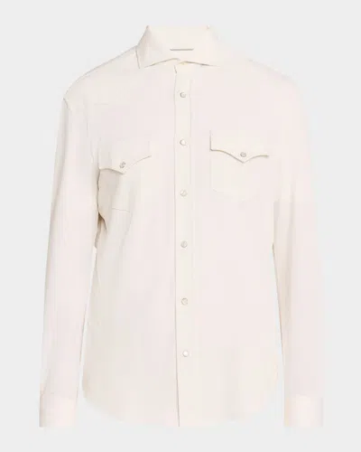 BRUNELLO CUCINELLI MEN'S COTTON AND SILK WESTERN SHIRT
