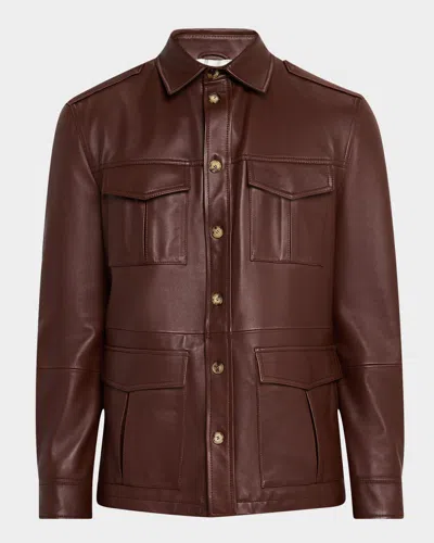 BRUNELLO CUCINELLI MEN'S LEATHER SAFARI JACKET