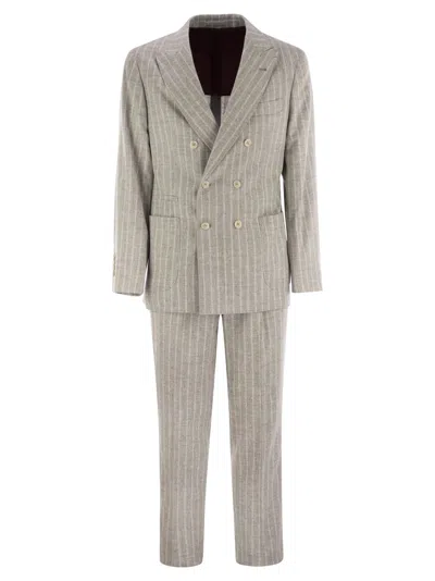 BRUNELLO CUCINELLI BRUNELLO CUCINELLI MEN PINSTRIPE SUIT OF ALPACA AND COMFORT WOOL