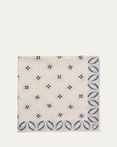 BRUNELLO CUCINELLI MEN'S SILK FLORAL PRINT POCKET SQUARE