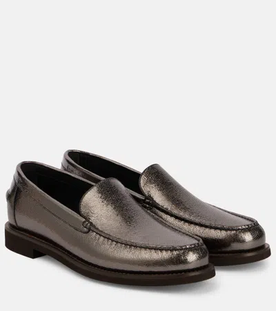BRUNELLO CUCINELLI METALLIC LEATHER LOAFERS