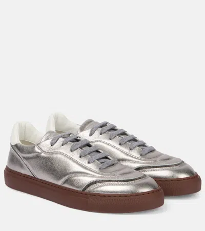 BRUNELLO CUCINELLI METALLIC LEATHER SNEAKERS