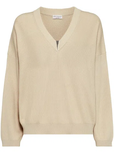 BRUNELLO CUCINELLI BRUNELLO CUCINELLI MONILI-EMBELLISHED V-NECK JUMPER