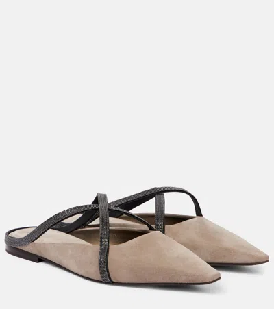 BRUNELLO CUCINELLI MONILI SUEDE MULES
