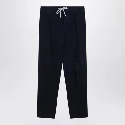 BRUNELLO CUCINELLI NAVY BLUE CORDUROY DRAWSTRING PANTS
