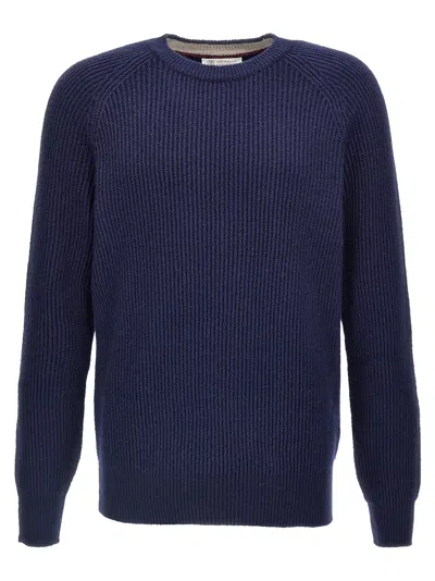 BRUNELLO CUCINELLI RIBBED SWEATER SWEATER, CARDIGANS BLUE