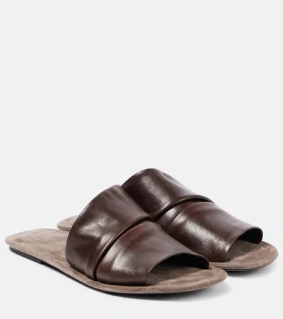 BRUNELLO CUCINELLI RUCHED LEATHER SLIDES