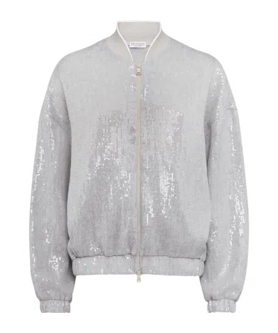 BRUNELLO CUCINELLI BRUNELLO CUCINELLI SEQUIN-EMBELLISHED ZIP-UP JACKET