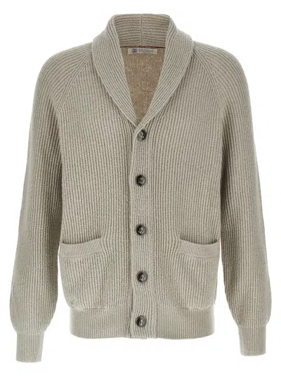 BRUNELLO CUCINELLI SHAWL CARDIGAN SWEATER, CARDIGANS BEIGE