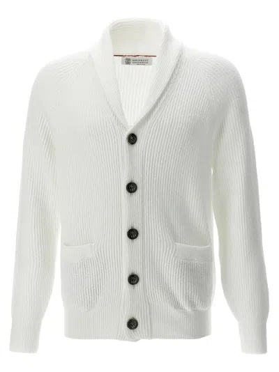 BRUNELLO CUCINELLI SHAWL CARDIGAN SWEATER, CARDIGANS WHITE