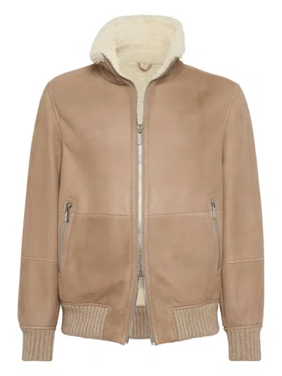 BRUNELLO CUCINELLI SHEARLING-COLLARED SUEDE JACKET