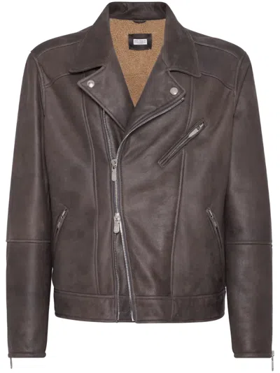 BRUNELLO CUCINELLI SHEARLING-LINED LEATHER JACKET