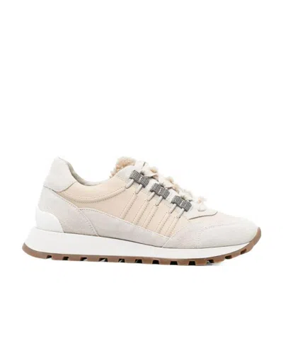 BRUNELLO CUCINELLI SHEARLING-TRIM LOW-TOP SNEAKERS