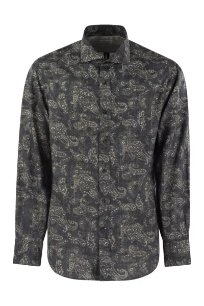 BRUNELLO CUCINELLI BRUNELLO CUCINELLI SLIM FIT COTTON PAISLEY CANVAS SHIRT