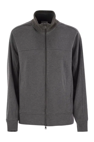 BRUNELLO CUCINELLI BRUNELLO CUCINELLI SMOOTH COTTON FLEECE TOPWEAR WITH RIBBED COLLAR PRECIOUS