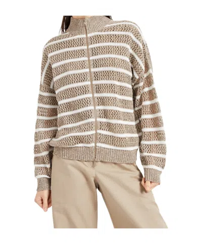 BRUNELLO CUCINELLI BRUNELLO CUCINELLI STRIPED ZIP-UP KNITTED CARDIGAN