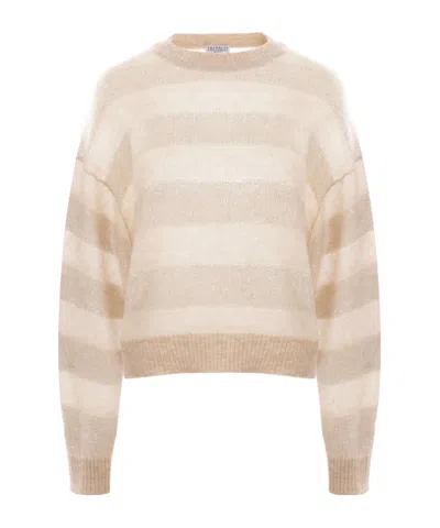 BRUNELLO CUCINELLI BRUNELLO CUCINELLI SEQUINED STRIPED CREWNECK JUMPER