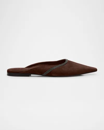 BRUNELLO CUCINELLI SUEDE MONILI BALLERINA MULES