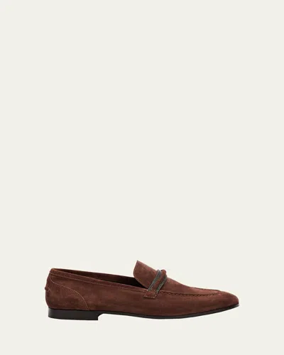 BRUNELLO CUCINELLI SUEDE MONILI STRAP SLIP-ON LOAFERS