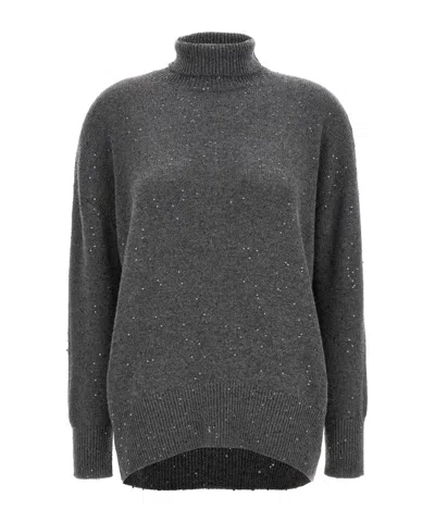 BRUNELLO CUCINELLI BRUNELLO CUCINELLI TURTLENECK SEQUIN EMBELLISHED KNIT JUMPER