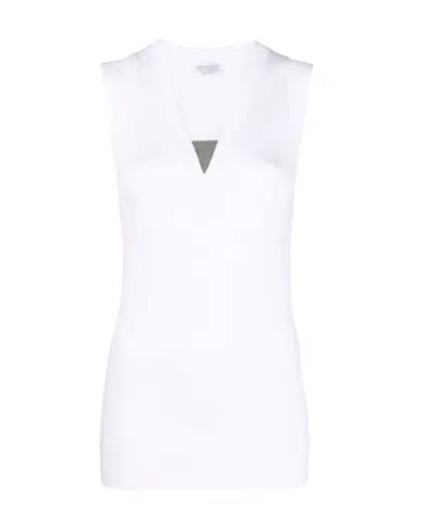 BRUNELLO CUCINELLI BRUNELLO CUCINELLI RIBBED HEM V-NECK TOP