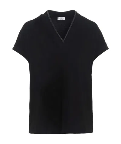 BRUNELLO CUCINELLI BRUNELLO CUCINELLI EMBELLISHED V-NECK T-SHIRT