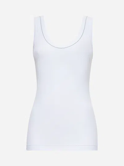 BRUNELLO CUCINELLI WHITE RIBBED JERSEY MONILI TOP