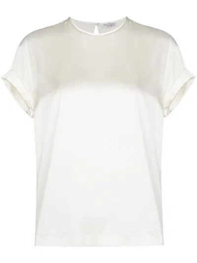 BRUNELLO CUCINELLI BRUNELLO CUCINELLI WHITE SILK-BLEND TOP