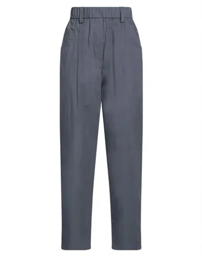 BRUNELLO CUCINELLI BRUNELLO CUCINELLI WOMAN PANTS SLATE BLUE SIZE 4 COTTON, BRASS