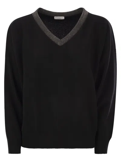 BRUNELLO CUCINELLI BRUNELLO CUCINELLI WOMEN CASHMERE SWEATER WITH PRECIOUS RIBBED NECKLINE