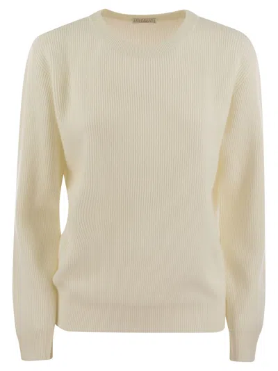 BRUNELLO CUCINELLI BRUNELLO CUCINELLI WOMEN ENGLISH RIB CASHMERE SWEATER WITH MONILE