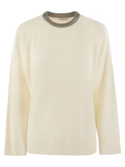 BRUNELLO CUCINELLI BRUNELLO CUCINELLI WOMEN RIBBED CASHMERE SWEATER WITH NECKLACE