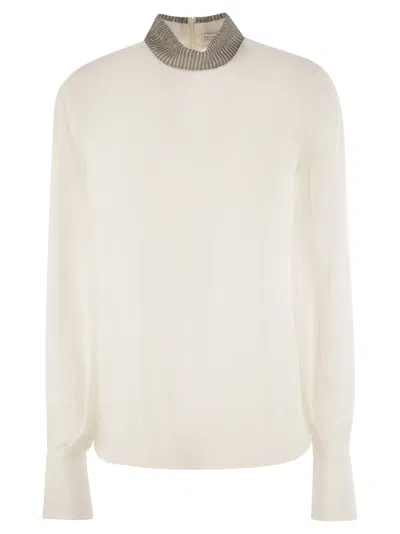 BRUNELLO CUCINELLI BRUNELLO CUCINELLI WOMEN SILK CREPE DE CHINE BLOUSE WITH NECK JEWEL