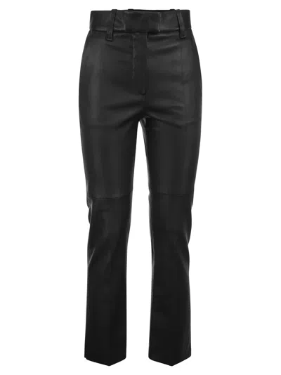 BRUNELLO CUCINELLI BRUNELLO CUCINELLI WOMEN STRETCH NAPPA LEATHER CIGARETTE TROUSERS