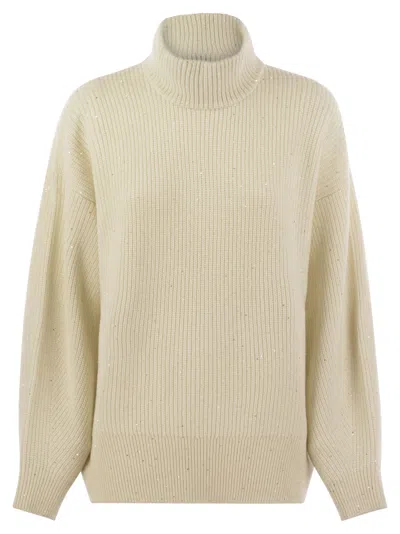 BRUNELLO CUCINELLI BRUNELLO CUCINELLI WOMEN WOOL AND CASHMERE RIB SWEATER WITH SEQUINS