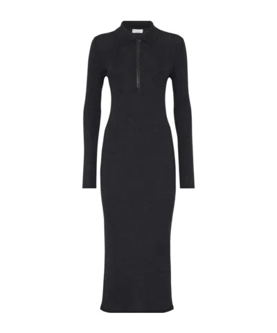 BRUNELLO CUCINELLI BRUNELLO CUCINELLI MONILI-TRIM LONG-SLEEVED MIDI DRESS