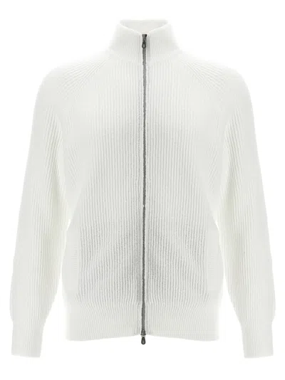 BRUNELLO CUCINELLI ZIP CARDIGAN SWEATER, CARDIGANS WHITE