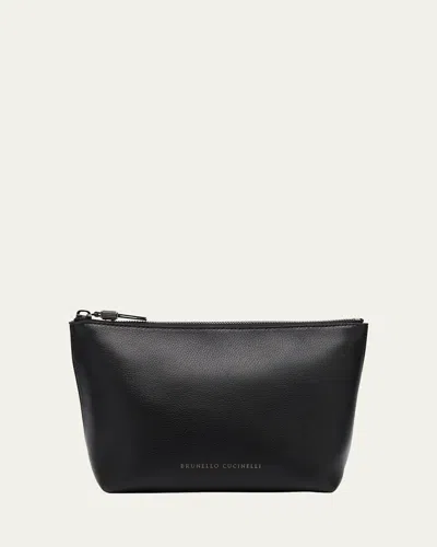 BRUNELLO CUCINELLI ZIP LAMB LEATHER MAKEUP BAG