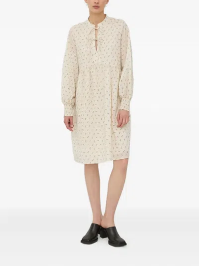 BRUUNS BAZAAR TIE-NECK PRINTED MIDI DRESS