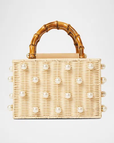 BTB LOS ANGELES CHLOE PEARLY RATTAN BOX TOP-HANDLE BAG